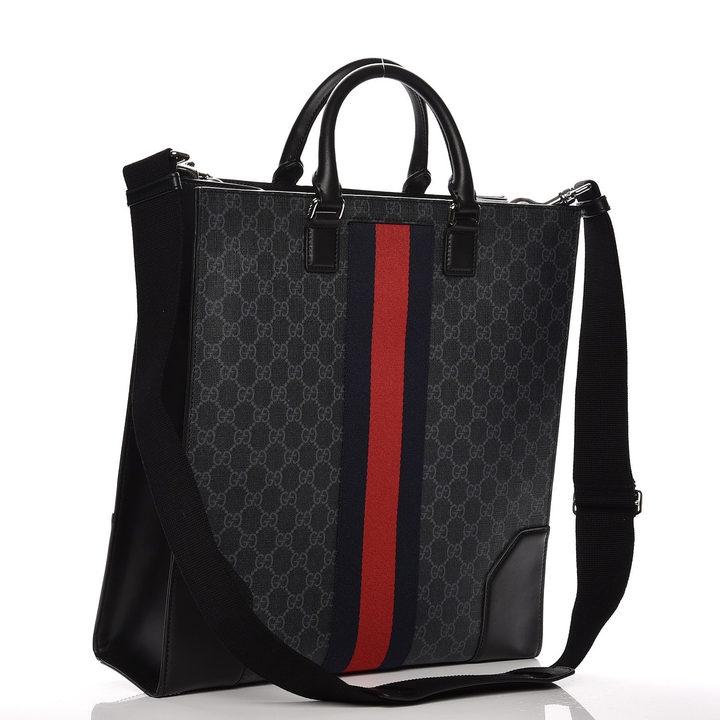 GG Supreme Monogram Web Angry Cat Embroidered Vertical Tote Black Grey