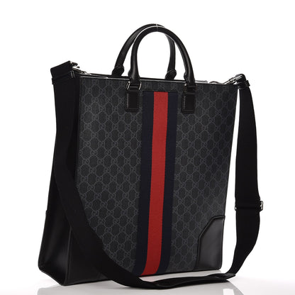Gucci GG Supreme Monogram Web Angry Cat Embroidered Vertical Tote Black Grey 3 of 8