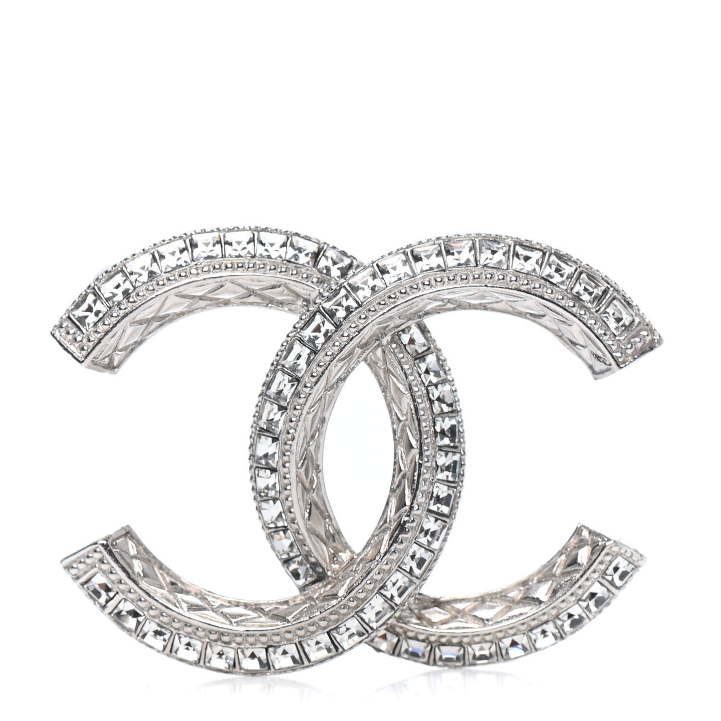 Baguette Crystal CC Brooch Silver