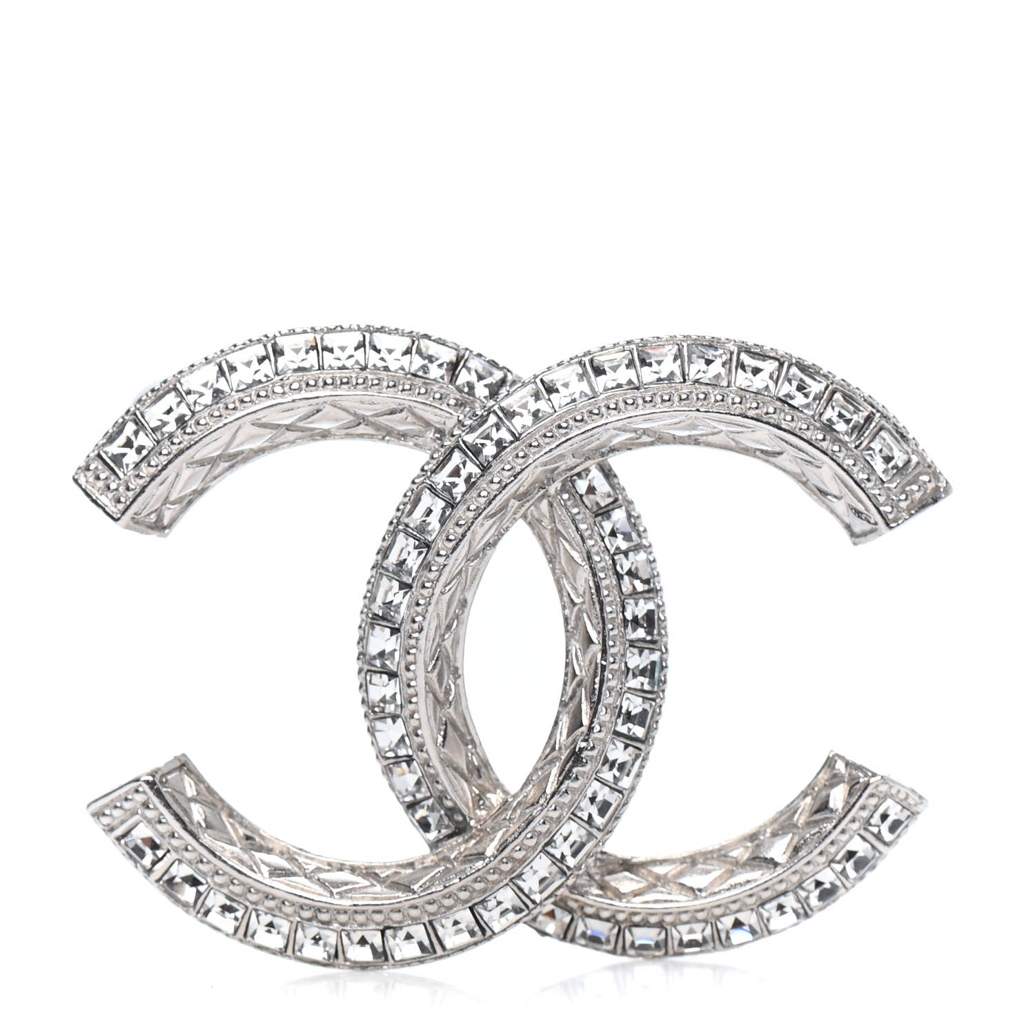 Chanel Baguette Crystal CC Brooch Silver 1 of 3