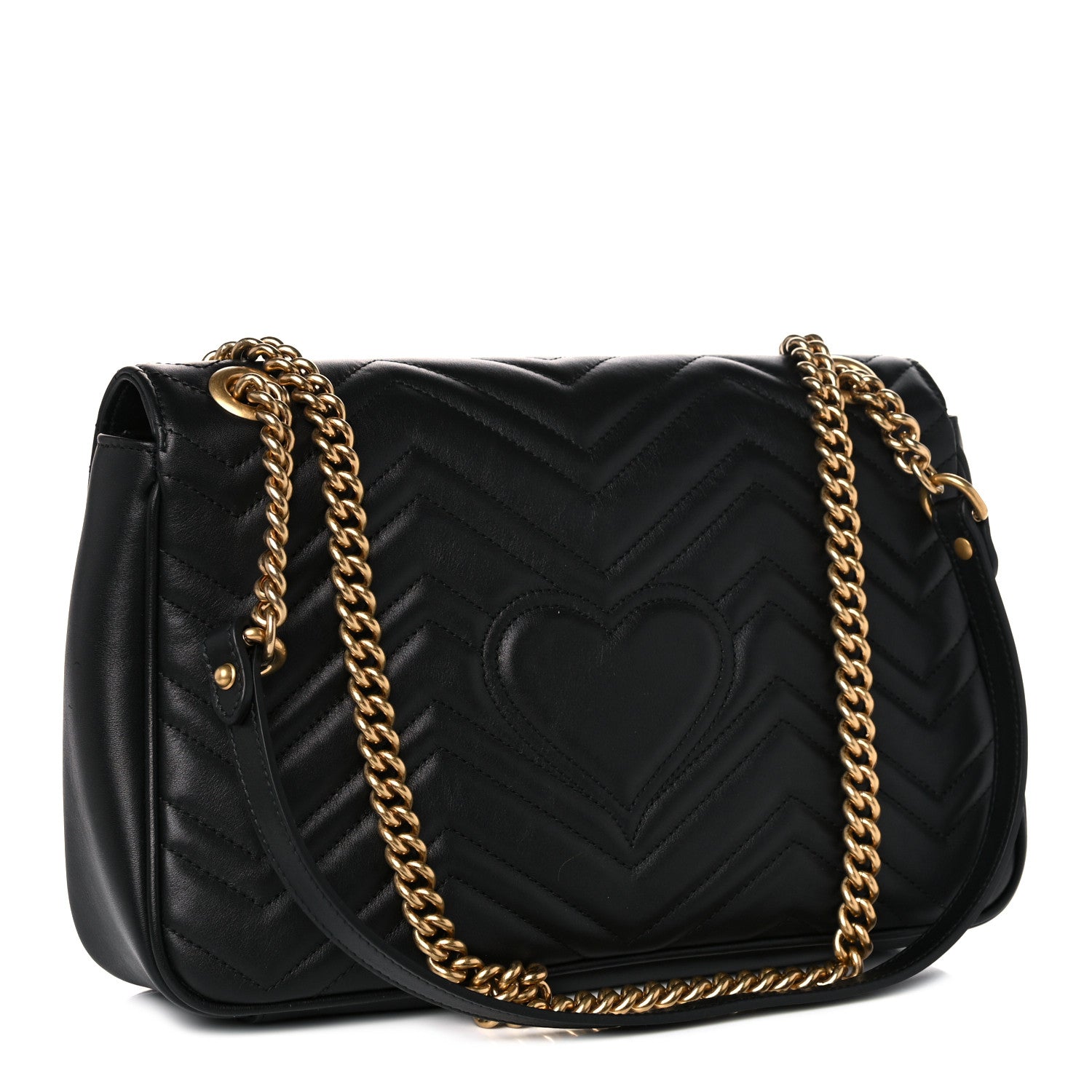Gucci Calfskin Matelasse Medium GG Marmont Shoulder Bag Black 3 of 14