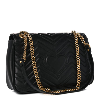 Gucci Calfskin Matelasse Medium GG Marmont Shoulder Bag Black 3 of 14