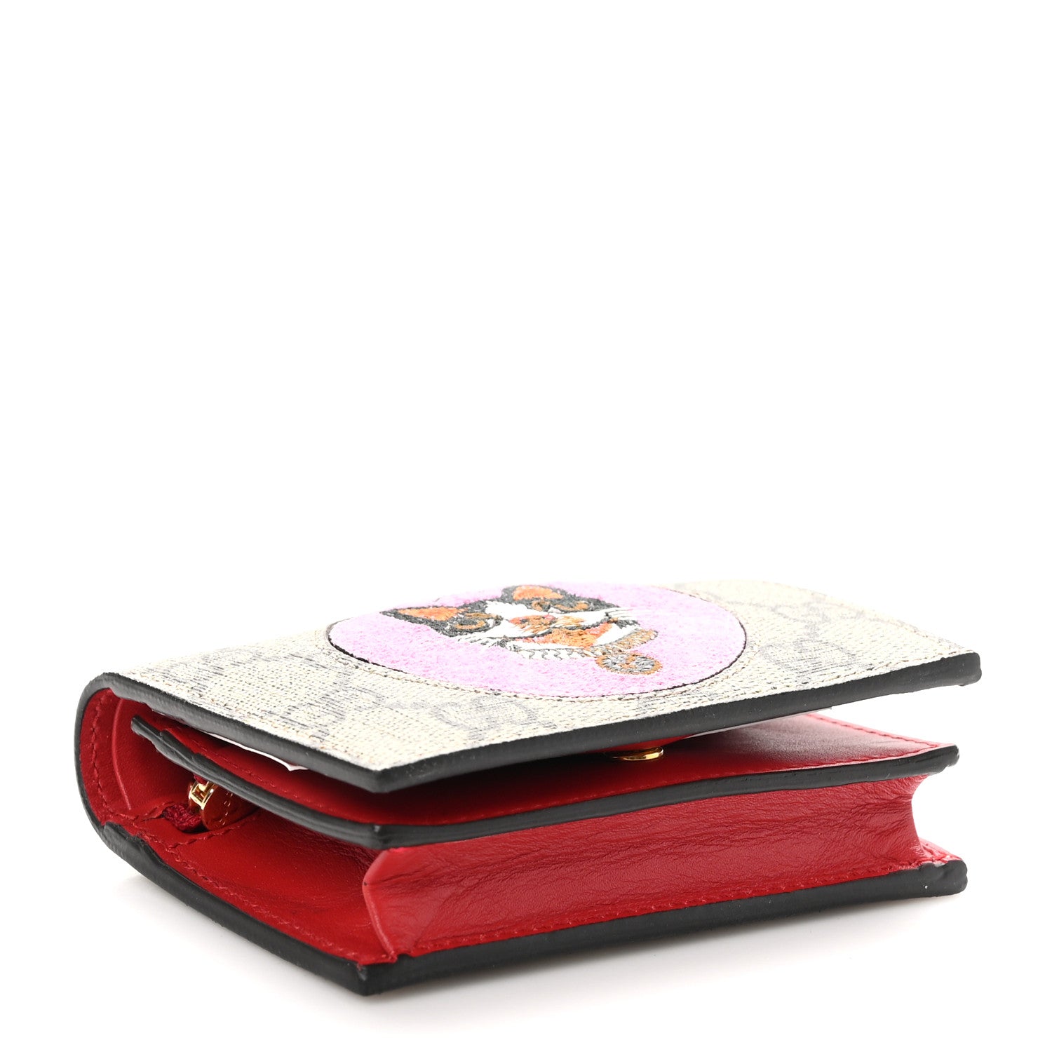 Gucci GG Supreme Monogram Bosco Patch Card Case Wallet Beige Malva Hibiscus Red 4 of 9