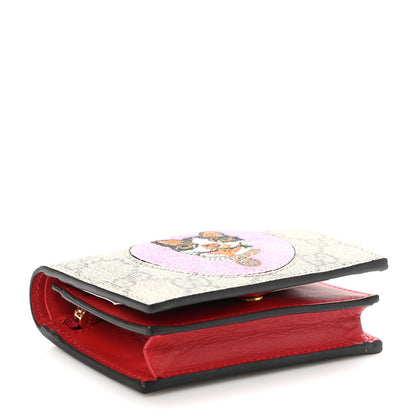 Gucci GG Supreme Monogram Bosco Patch Card Case Wallet Beige Malva Hibiscus Red 4 of 9