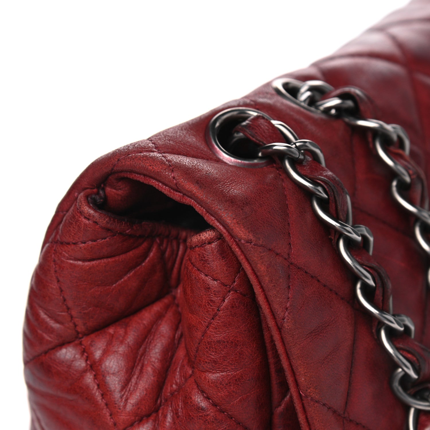 Chanel Lambskin Quilted Jumbo Single Flap Dark Red 12 of 17
