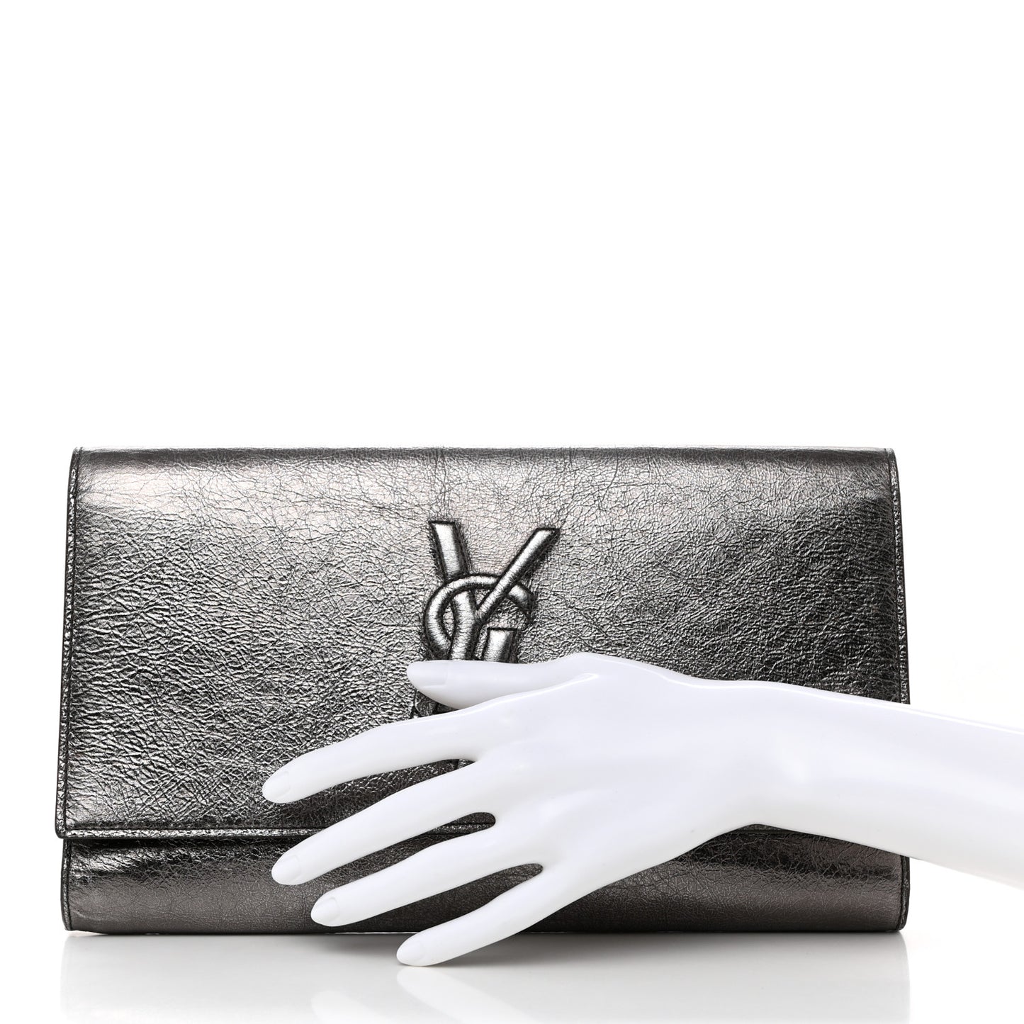 Metallic Calfskin Large Belle De Jour Clutch Dark Silver