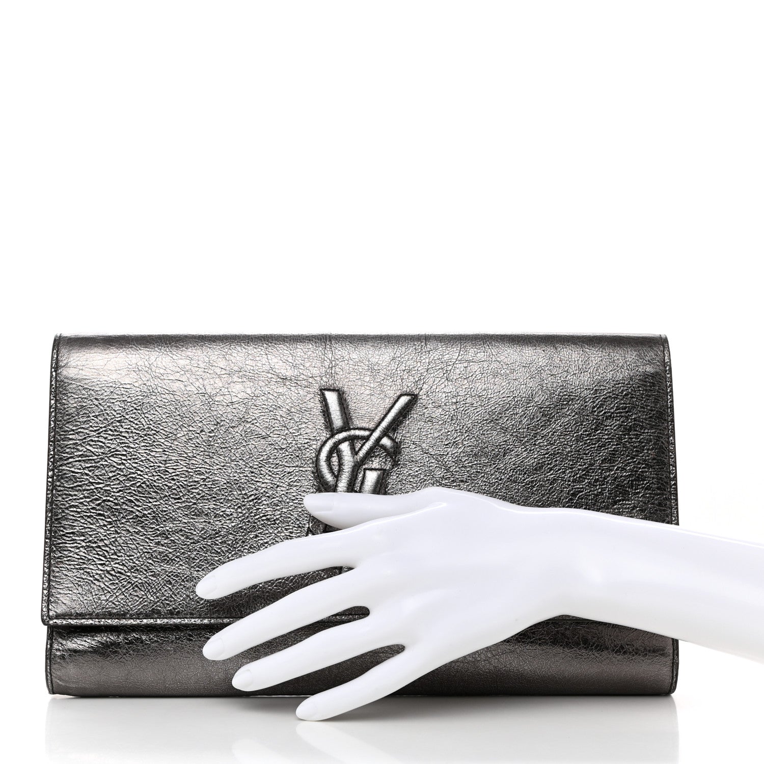 Saint Laurent Metallic Calfskin Large Belle De Jour Clutch Dark Silver 2 of 8