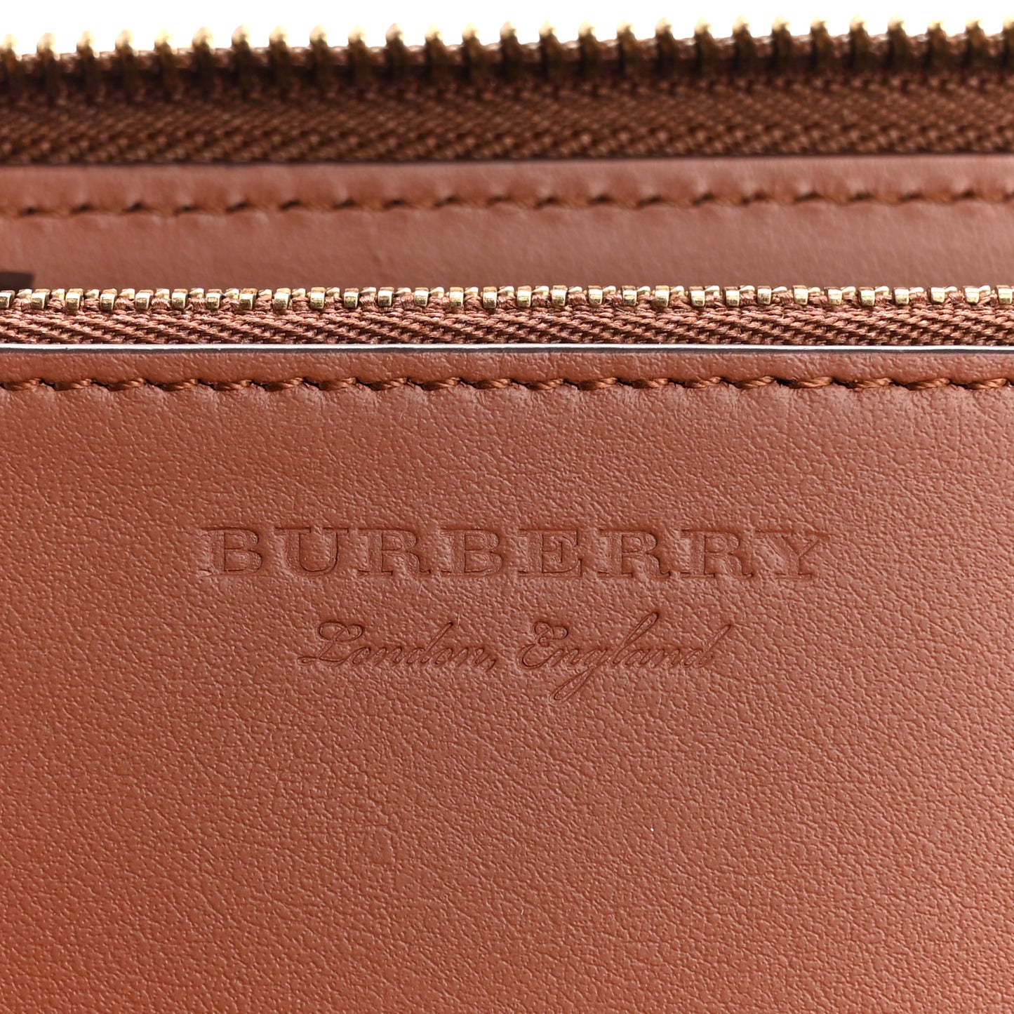 Grainy Calfskin London England Zip Around Wallet Chestnut Brown