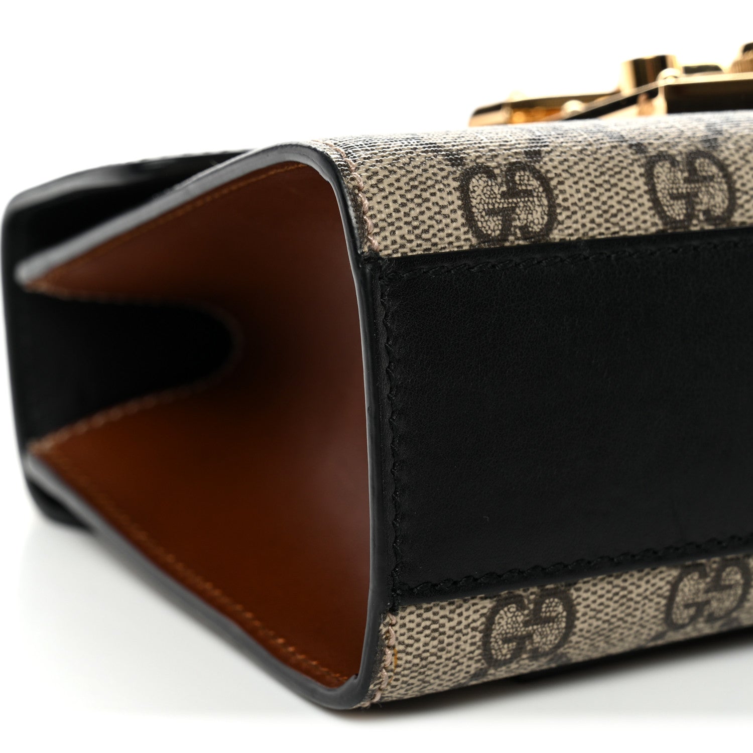 Gucci GG Supreme Monogram Calfskin Small Padlock Shoulder Bag Beige Black Cuir 9 of 12