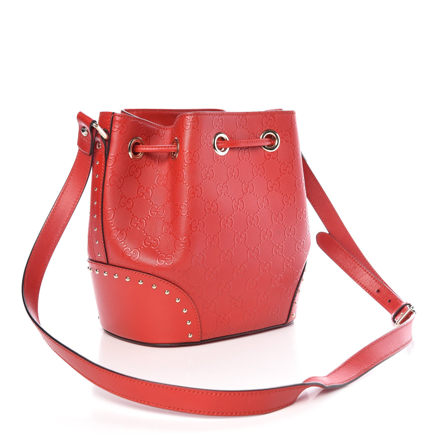 Gucci HIlary Lux GG Monogram Embossed Studded Small Bucket Bag Tobasco 3 of 9