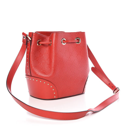 Gucci HIlary Lux GG Monogram Embossed Studded Small Bucket Bag Tobasco 3 of 9
