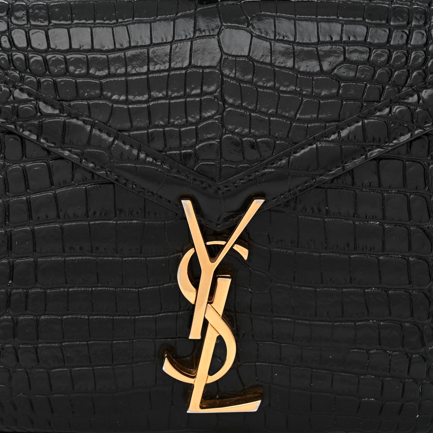 Saint Laurent Calfskin Crocodile Embossed Mini Classic Monogram Cassandra Top Handle Black 9 of 12