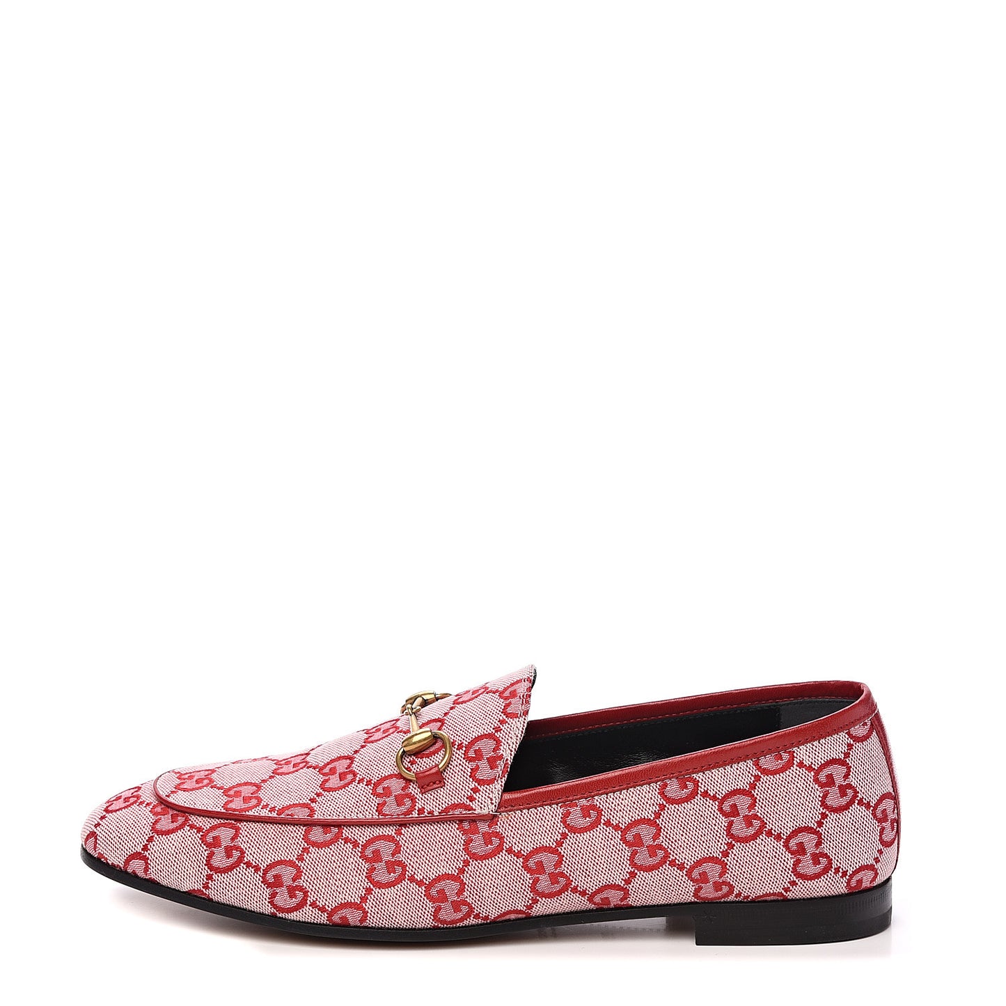 Canvas GG Monogram Horsebit Womens Jordaan Loafers 39.5 Gardenia Hibiscus Red