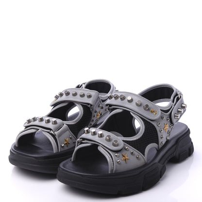 Gucci Technical Canvas Calfskin Reflective Studded Mens Aguru Sandals 10 Silver Black 3 of 8