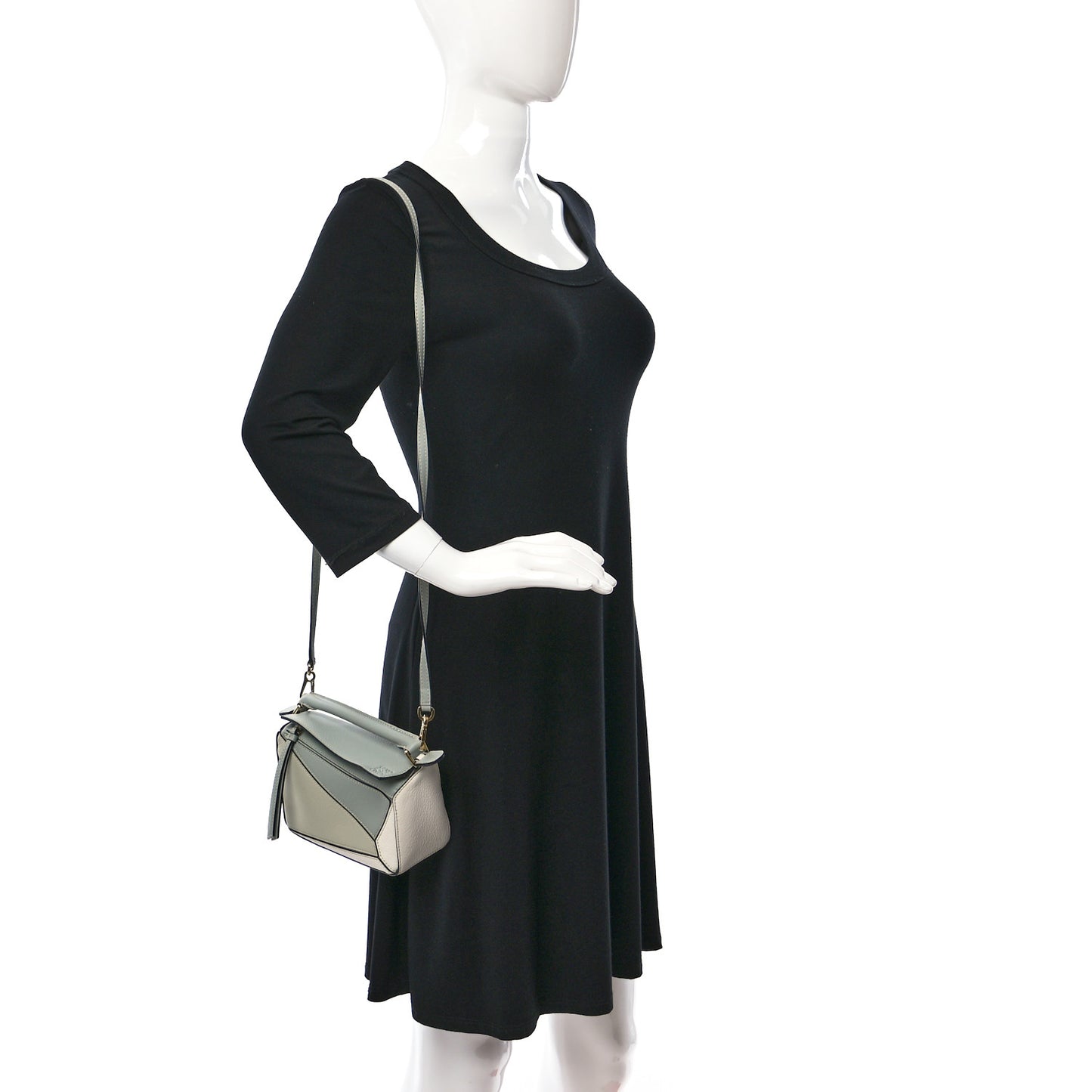 Calfskin Mini Puzzle Bag Ash Grey Marble Green
