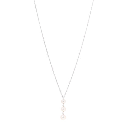 Mikimoto 18K White Gold Diamond Akoya Pearl 5.5-7.5mm Three Pearl Drop Pendant Necklace 1 of 4