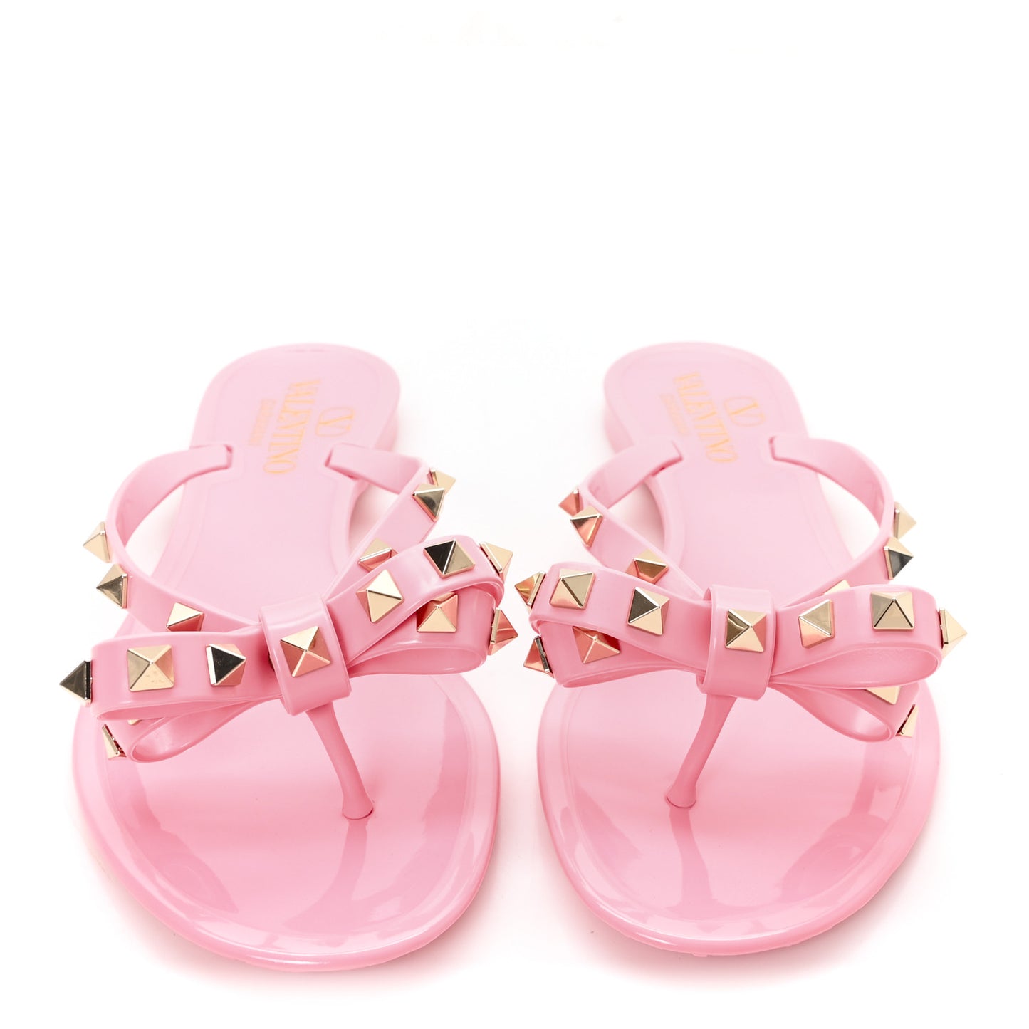 PVC Jelly Glitter Rockstud Bow Thong Sandals 35 Bubble Gum
