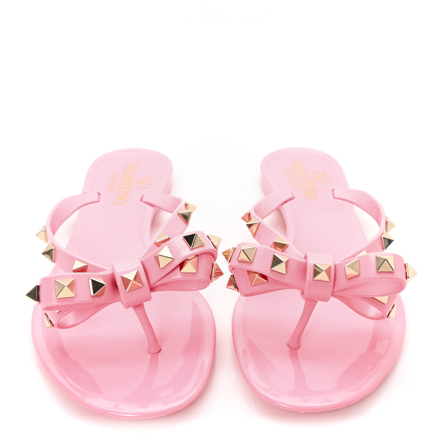 Valentino Garavani PVC Jelly Glitter Rockstud Bow Thong Sandals 35 Bubble Gum 3 of 9