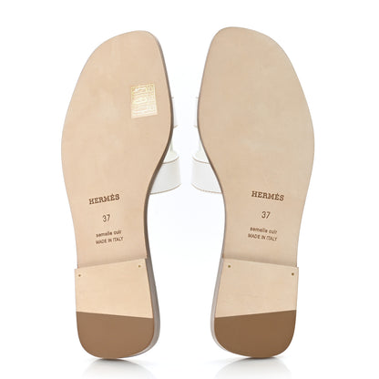 Hermes Box Calfskin Oran Sandals 37 White 5 of 9