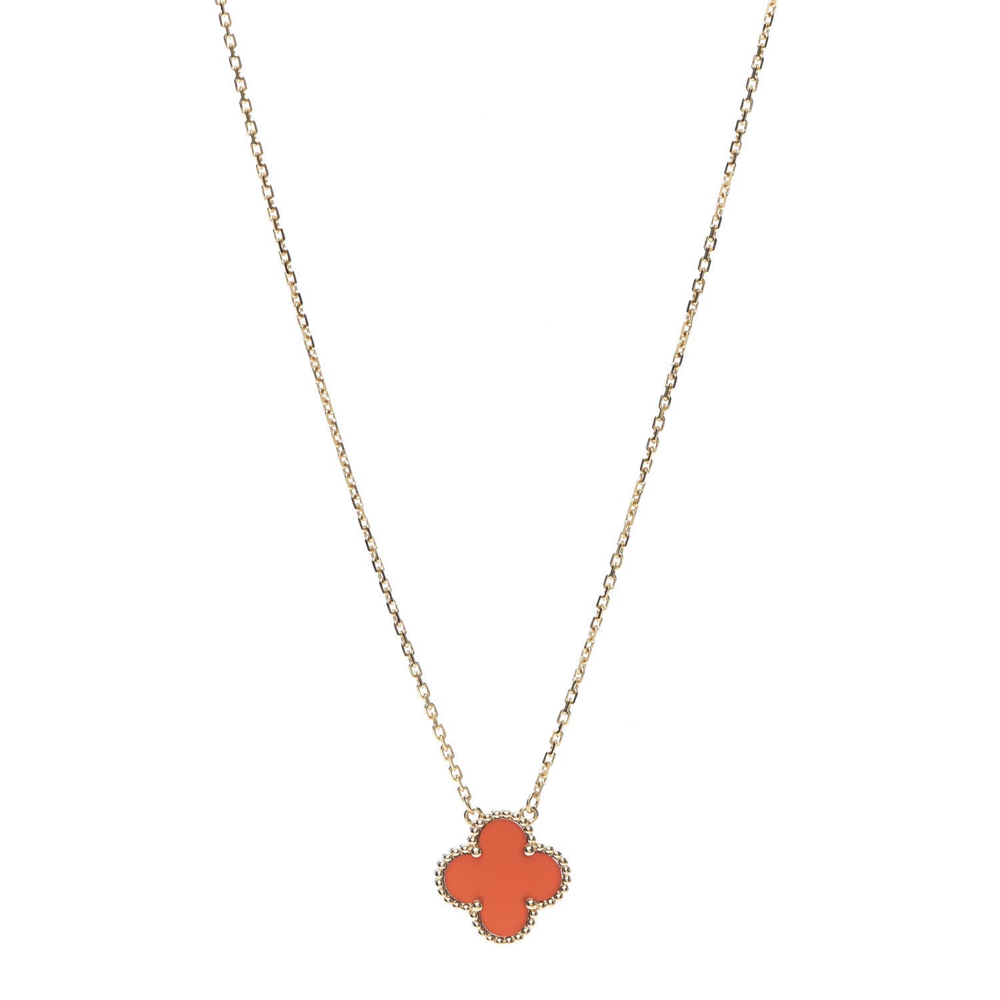 18K Yellow Gold Carnelian Vintage Alhambra Pendant Necklace