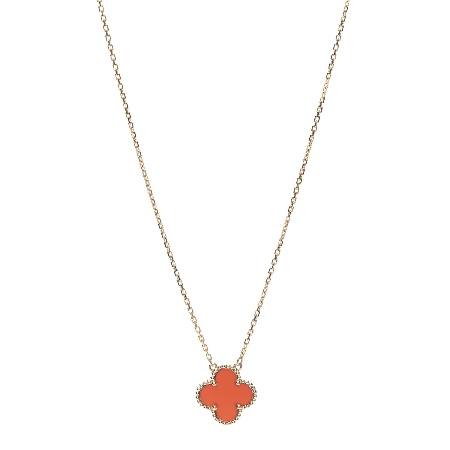 Van Cleef & Arpels 18K Yellow Gold Carnelian Vintage Alhambra Pendant Necklace 1 of 7