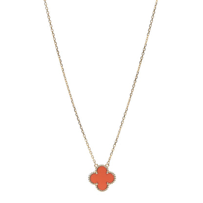 Van Cleef & Arpels 18K Yellow Gold Carnelian Vintage Alhambra Pendant Necklace 1 of 7