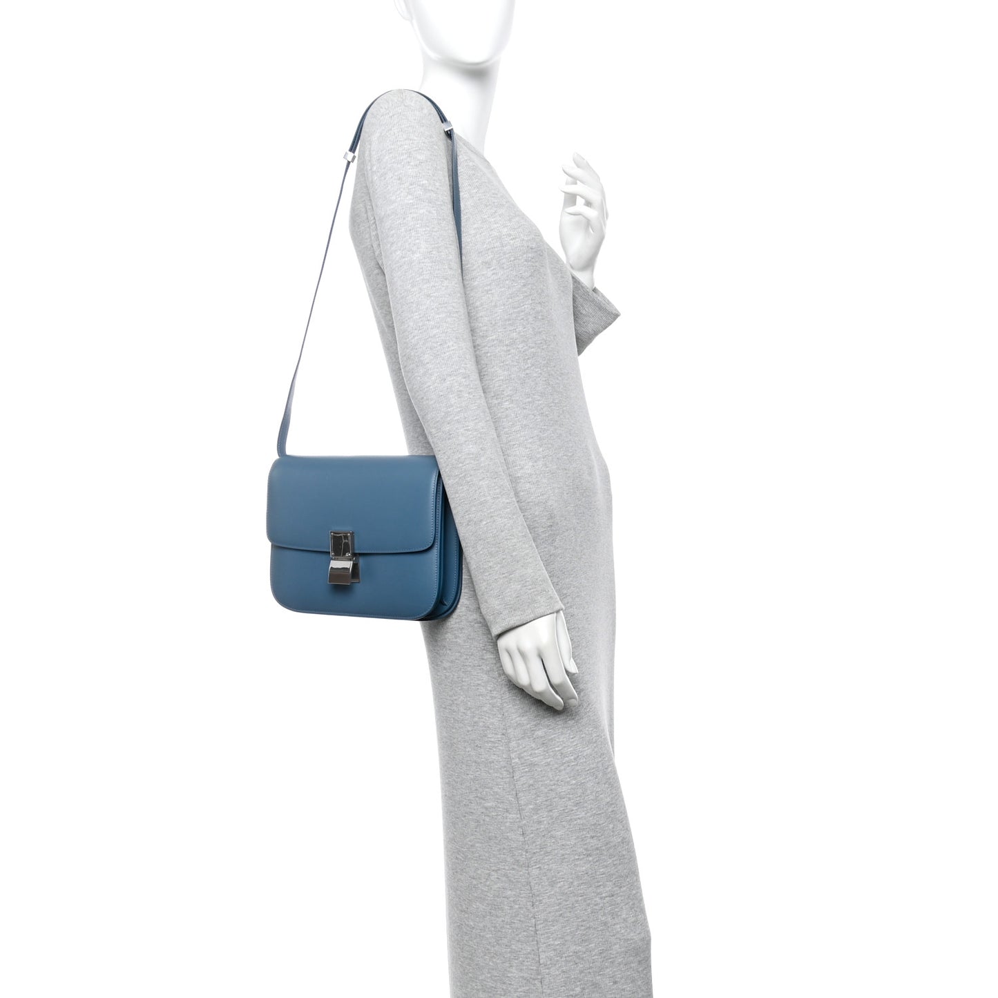 Box Calfskin Medium Classic Box Flap Bag Slate Blue