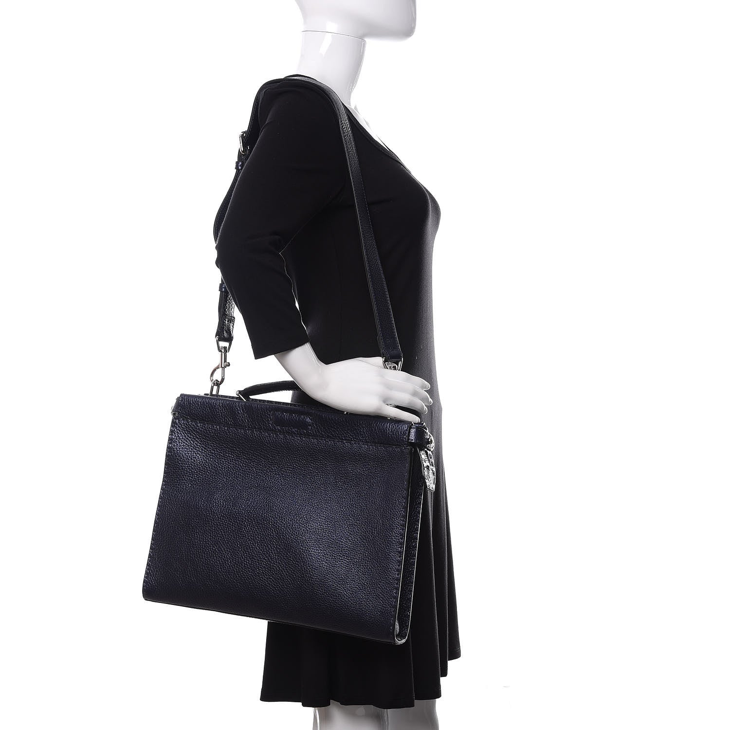 Fendi Cuoio Romano Lux Selleria Monster Eyes Embossed Large Peekaboo Iconic Fit Satchel Blue Notte 2 of 11