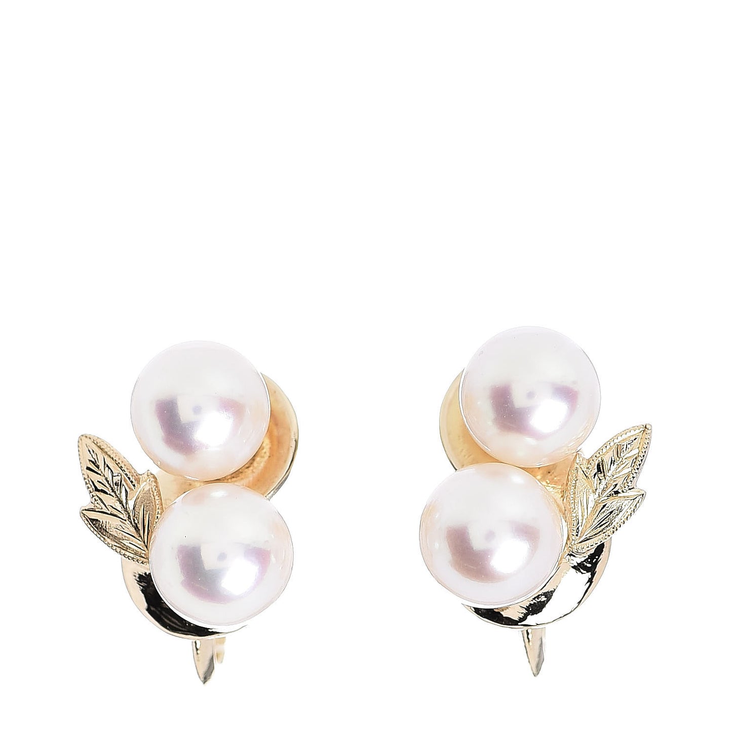 14K Yellow Gold Akoya Pearl Leaf Screw-Back Earrings