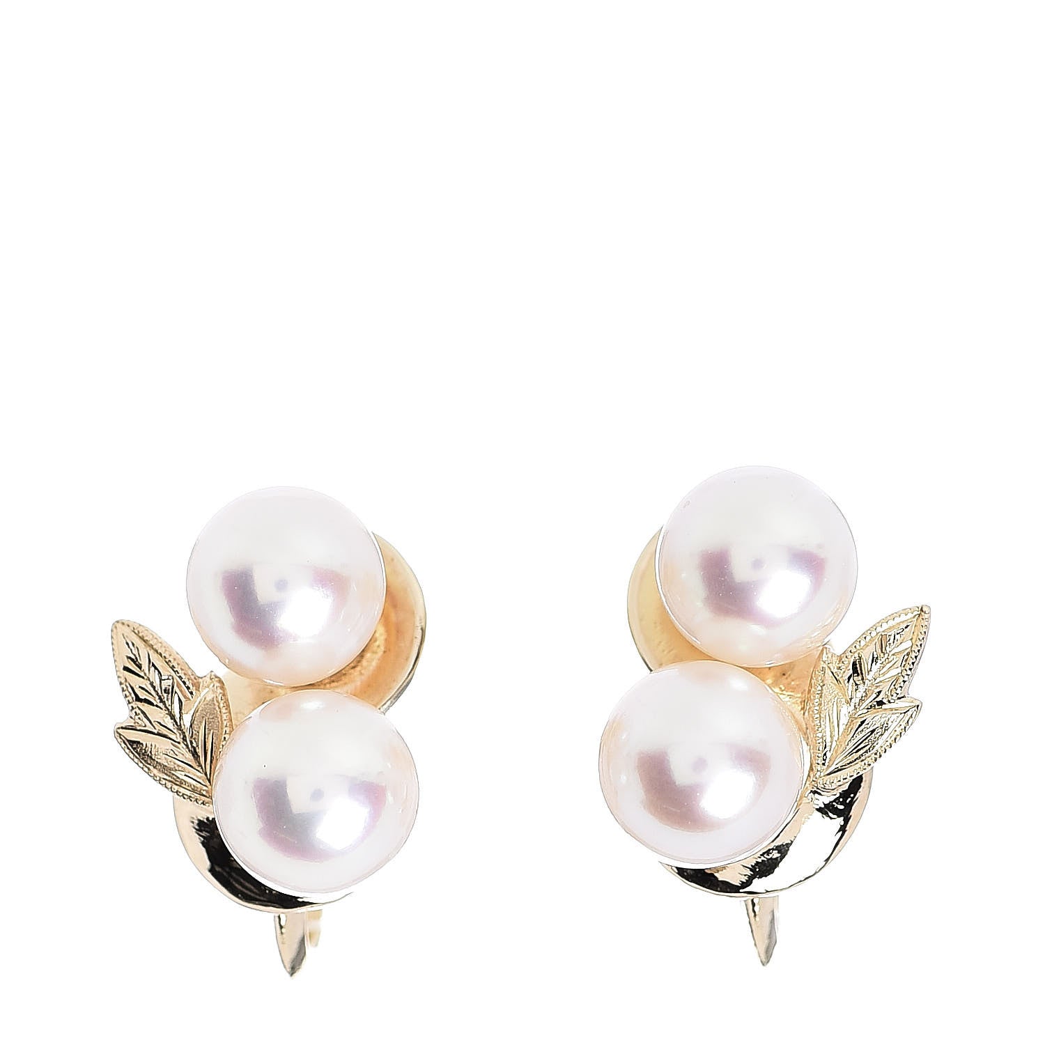 Mikimoto 14K Yellow Gold Akoya Pearl Leaf Screw-Back Earrings 1 of 4