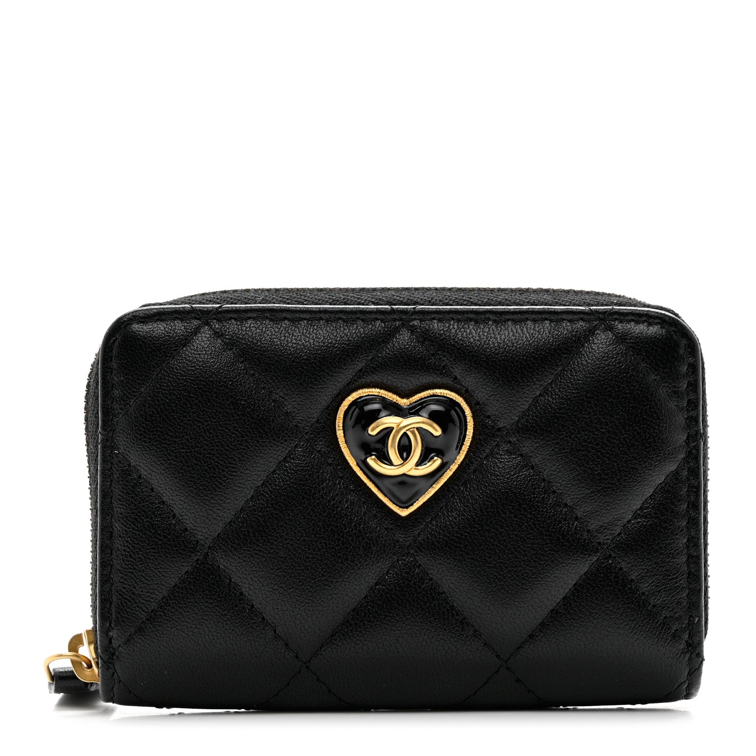 Chanel Lambskin Plexiglass Quilted Coco Love Zip Coin Purse Black 1 of 8