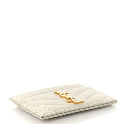 Saint Laurent Grain De Poudre Matelasse Chevron Monogram Credit Card Case Crema Soft 6 of 8