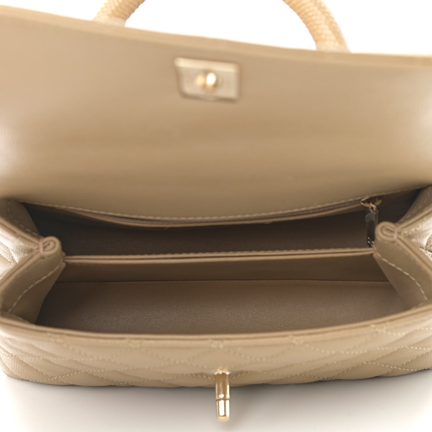 Caviar Lizard Embossed Quilted Mini Coco Handle Flap Dark Beige