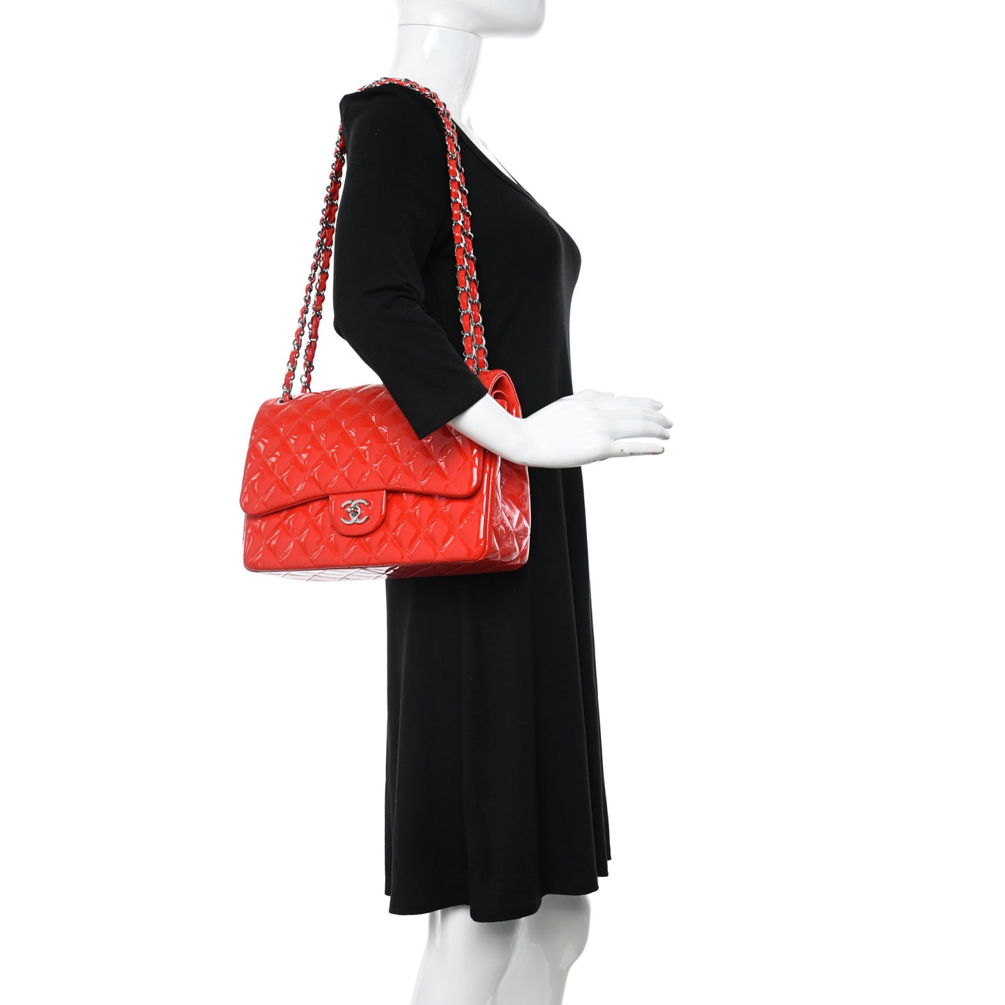 Patent Calfskin Quilted Jumbo Double Flap Red