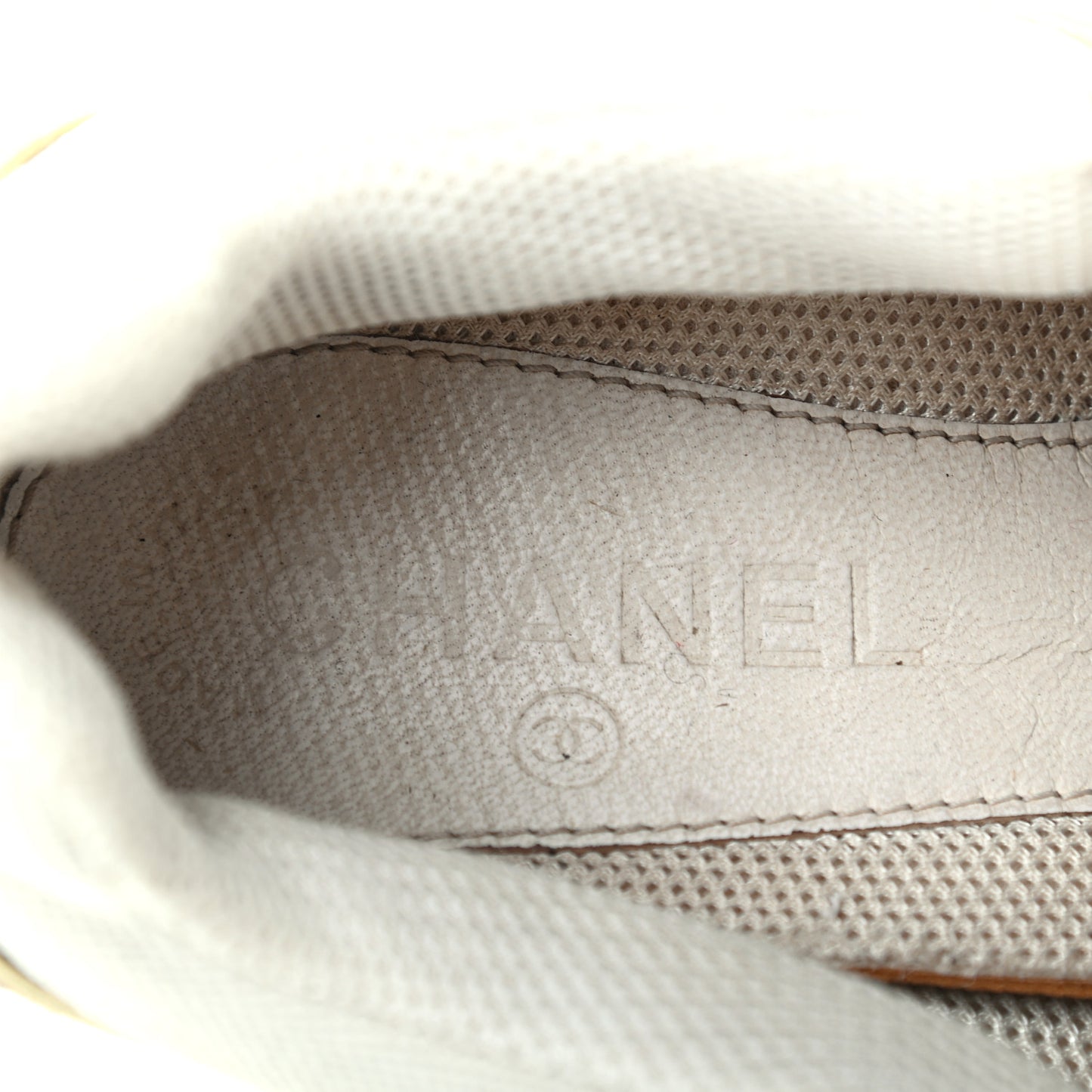 Nylon Lambskin Suede Calfskin CC Sneakers 37.5 Brown White Gold