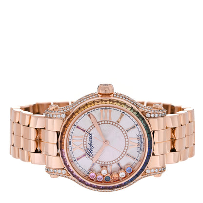 Chopard 18K Rose Gold Diamond Mother of Pearl Multicolor Sapphire 36mm Happy Sport Automatic Watch 3 of 6