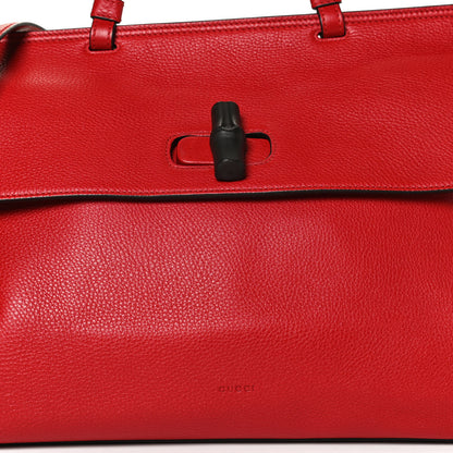 Gucci Pebbled Calfskin Large Bamboo Daily Top Handle Bag Red 9 of 13