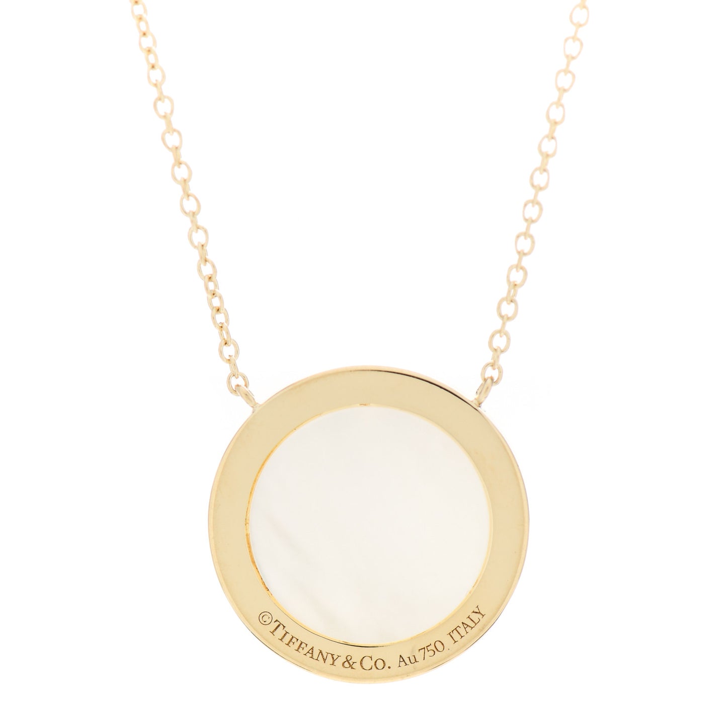 18K Yellow Gold Diamond Mother of Pearl T Circle Pendant Necklace