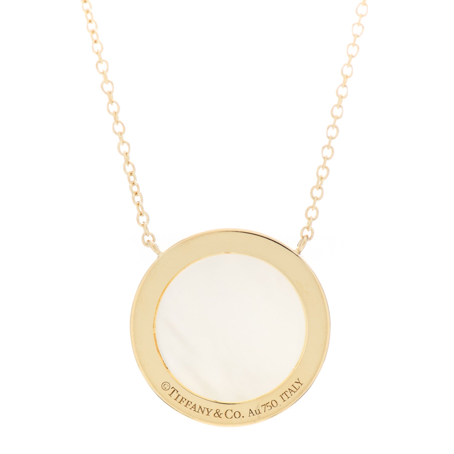 Tiffany 18K Yellow Gold Diamond Mother of Pearl T Circle Pendant Necklace 4 of 4