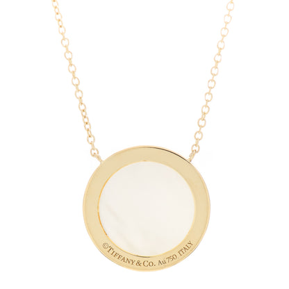 Tiffany 18K Yellow Gold Diamond Mother of Pearl T Circle Pendant Necklace 4 of 4