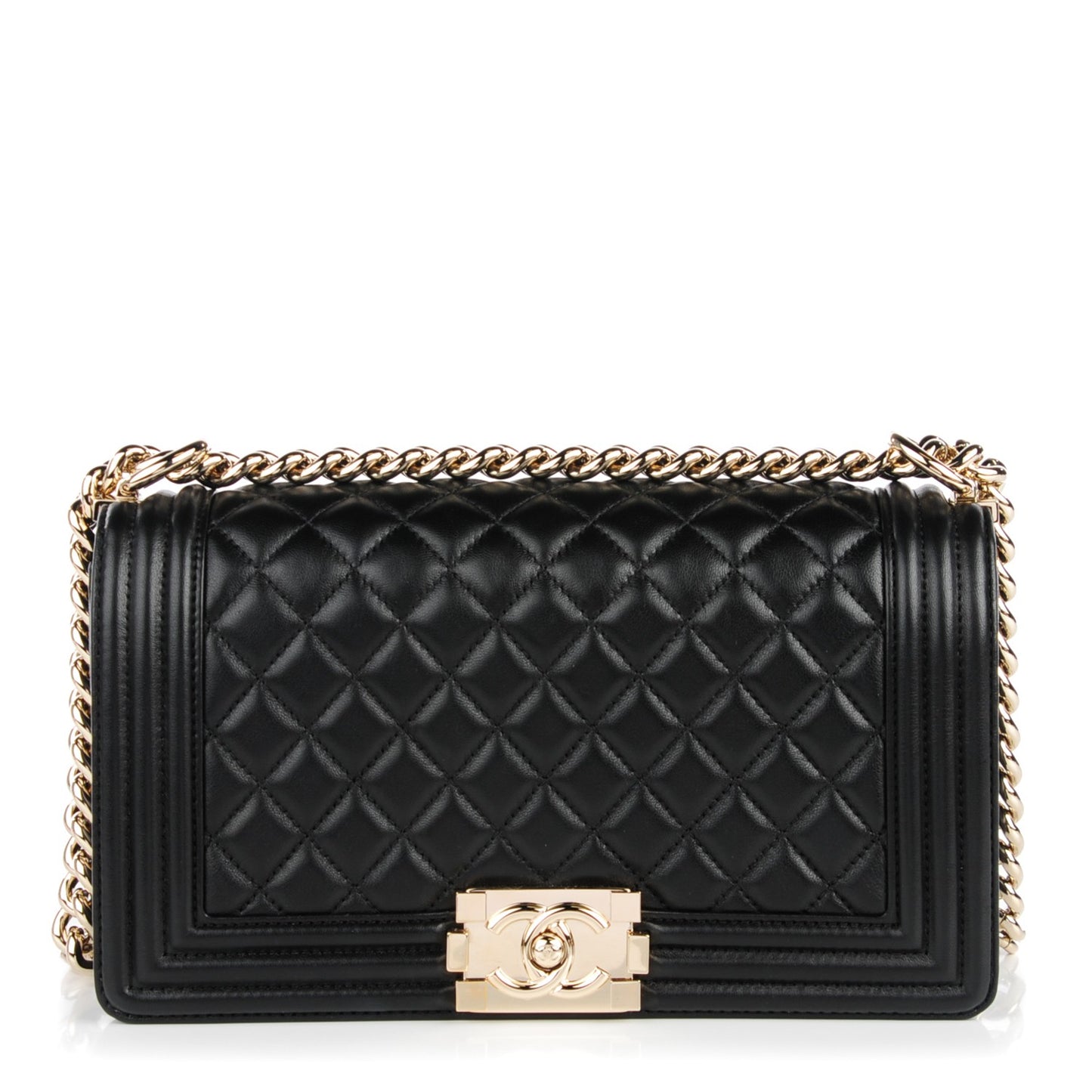 Lambskin Quilted Medium Boy Flap Black