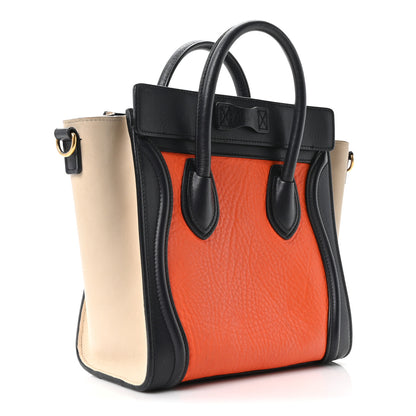 Celine Elephant Calfskin Nano Tri-Color Luggage Bright Orange 3 of 9