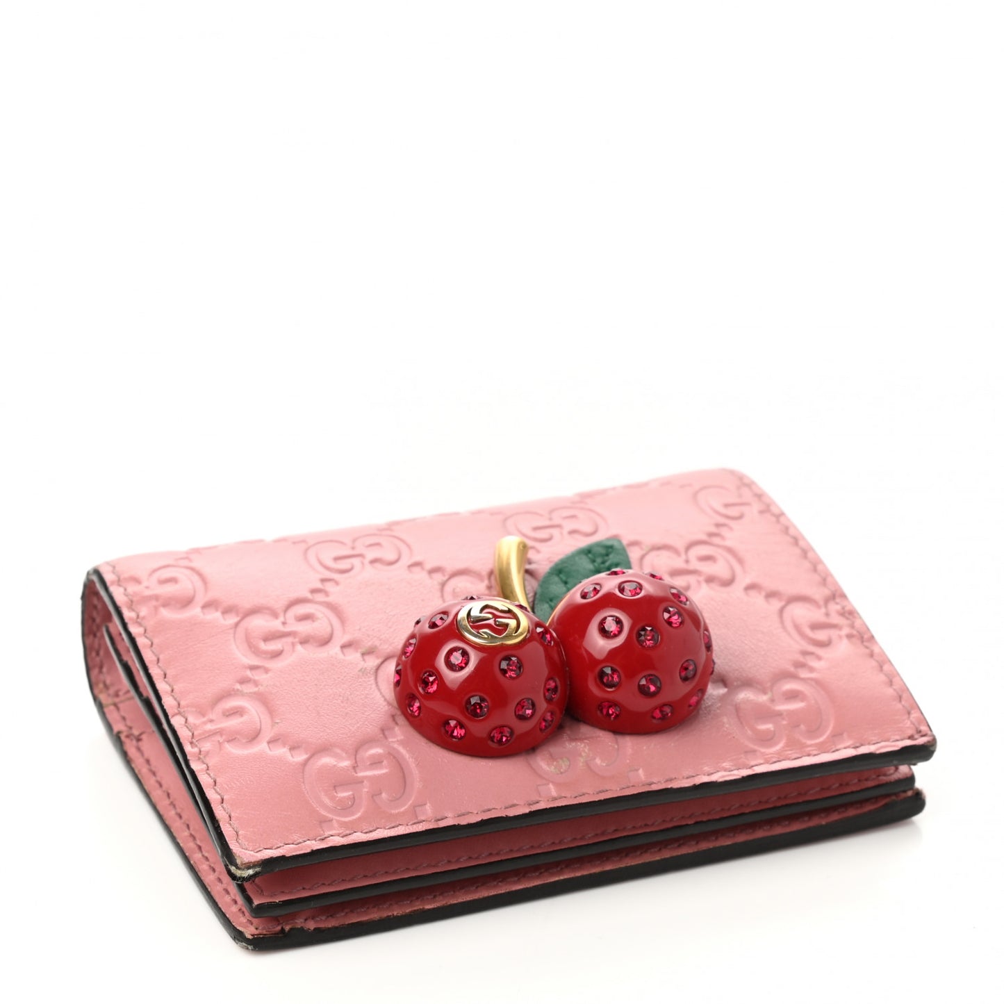 Guccissima Cherries Card Case Wallet Pink
