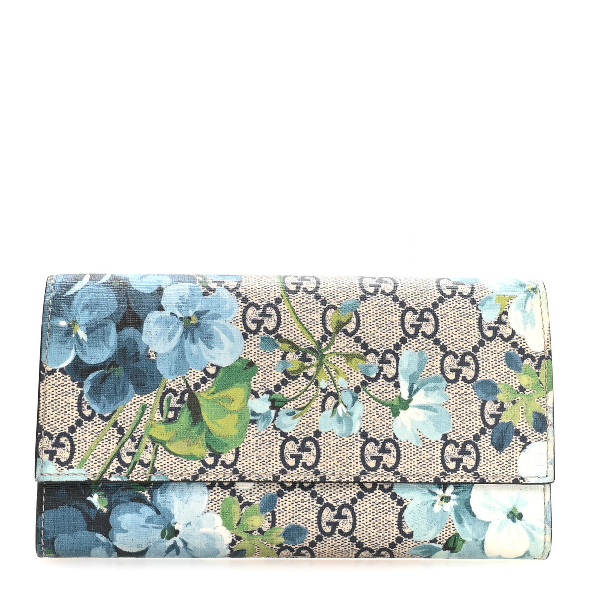 GG Supreme Monogram Blooms Continental Wallet Blue