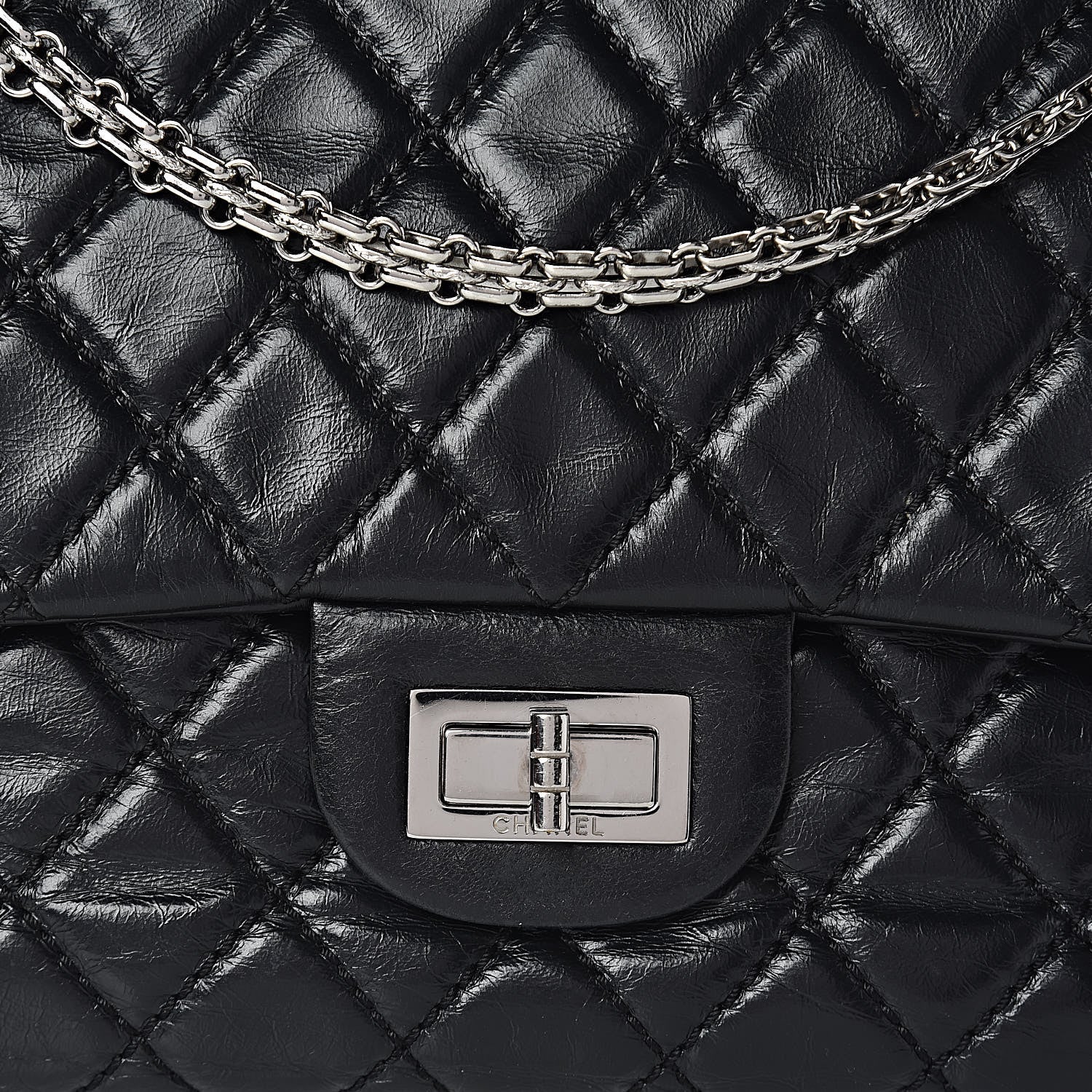 Chanel Glazed Calfskin Quilted Surpique 2.55 Reissue Black 16 of 17