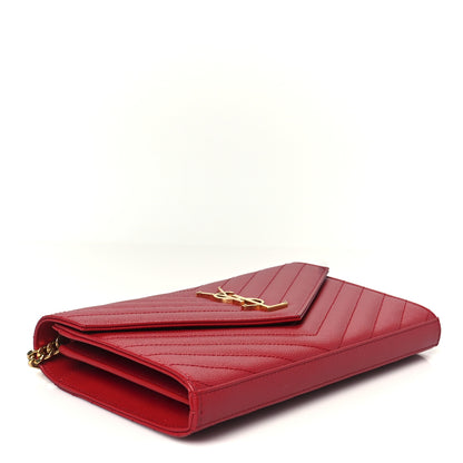Saint Laurent Grain De Poudre Matelasse Chevron Monogram Chain Wallet Rouge Eros 4 of 10