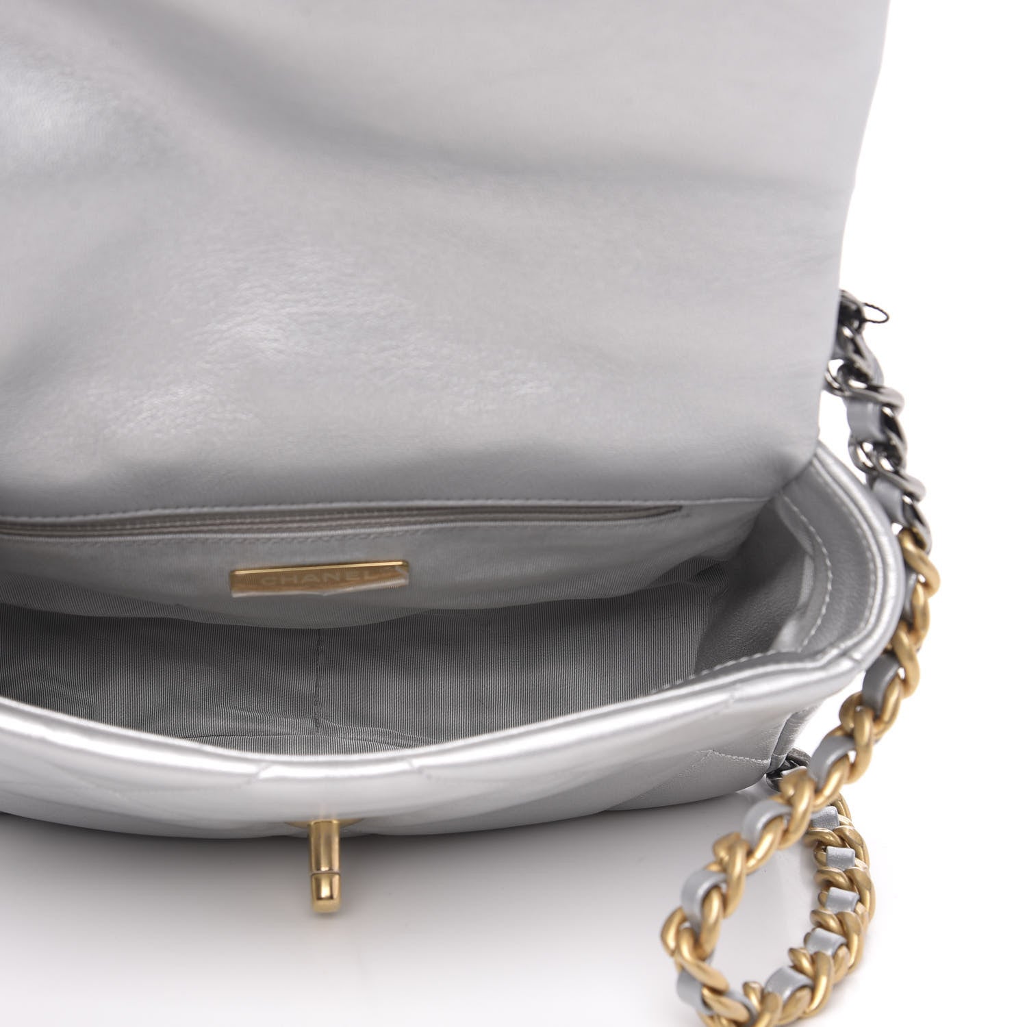 Chanel Metallic Goatskin Quilted Medium 19 Flap Silver 5 of 11