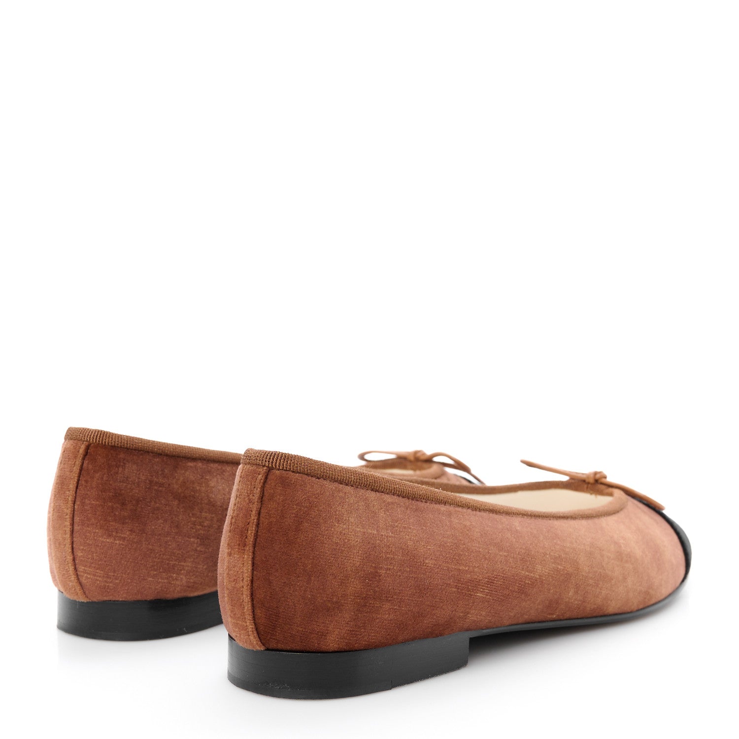 Chanel Velvet Cap Toe CC Ballerina Flats 37.5 Brown Black 5 of 10