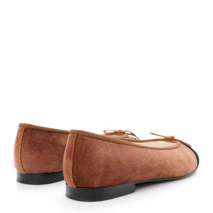 Chanel Velvet Cap Toe CC Ballerina Flats 37.5 Brown Black 5 of 10