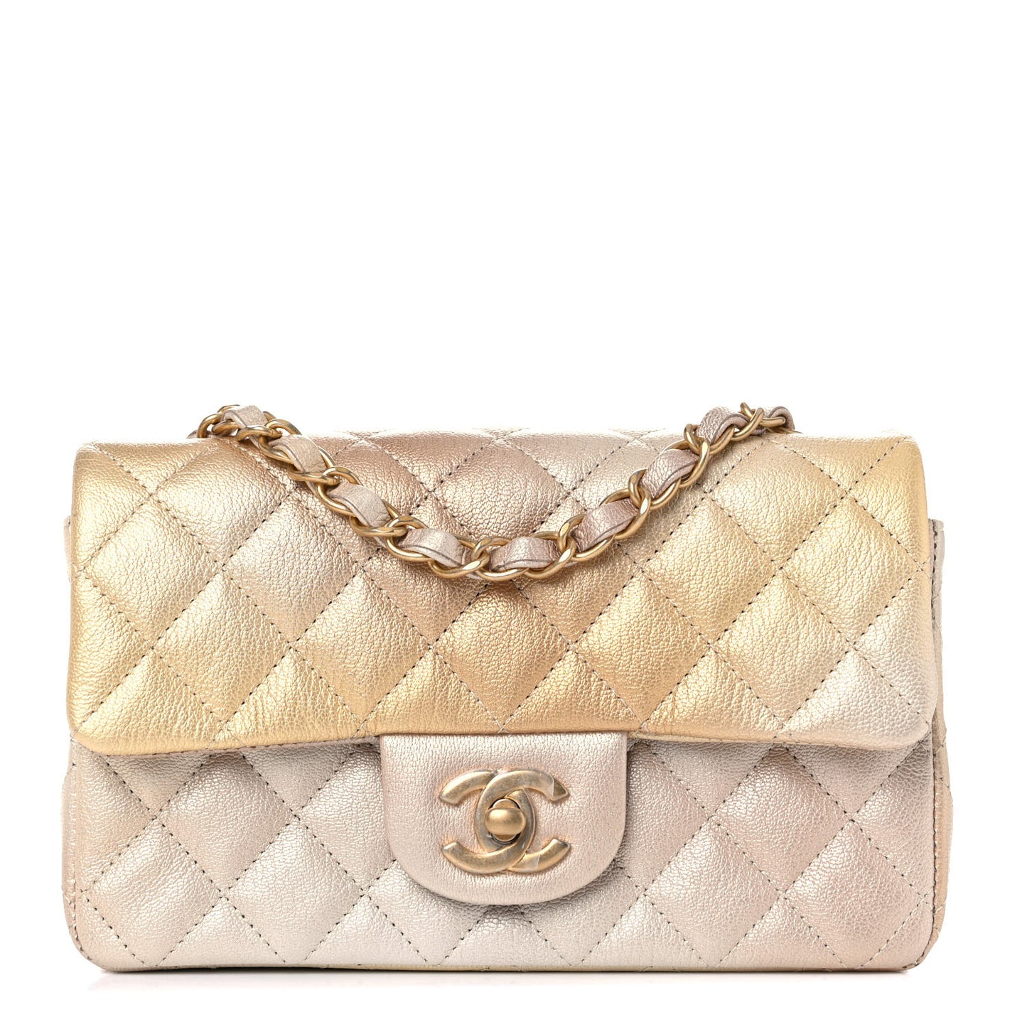 Metallic Goatskin Quilted Mini Rectangular Flap Gold